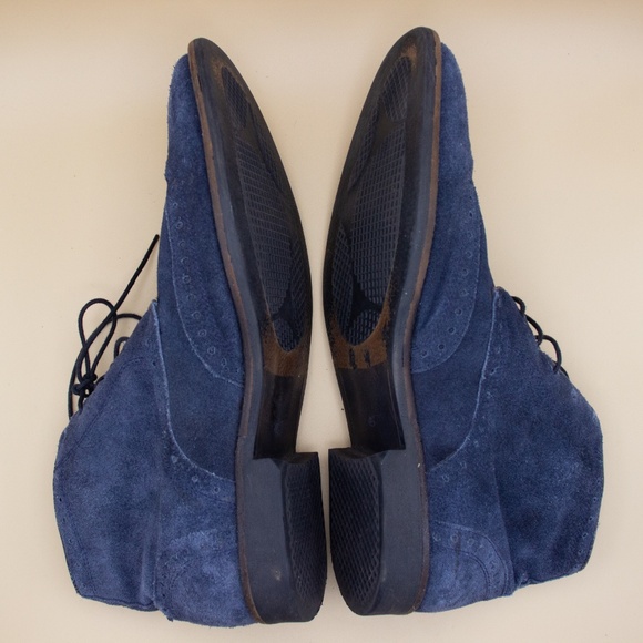 Kurt Geiger Blue Suede Leather Wingtip Chukka Dress Shoes Men's Size 11 - Picture 6 of 10